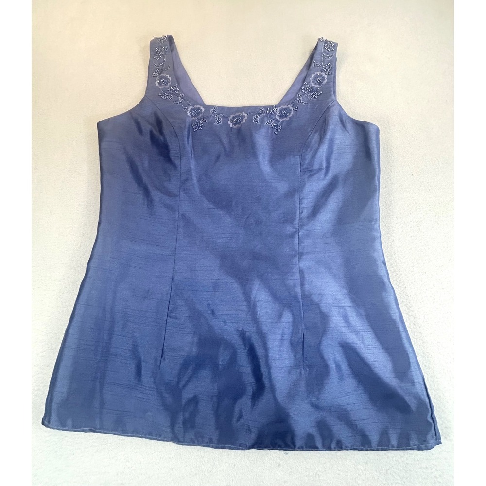 Laurence Kazar Beaded Top Women 10 Blue Vintage Formal Evening Shell